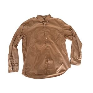 J.Crew Secret Wash Shirt Mens Large Classic Fit Tan Navy Micro Dot Stretch‎ L